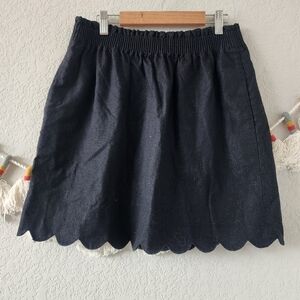 J. Crew Linen Cotton Blend Black City Skirt Pull On W/Pockets Ivory Lagenlook 8